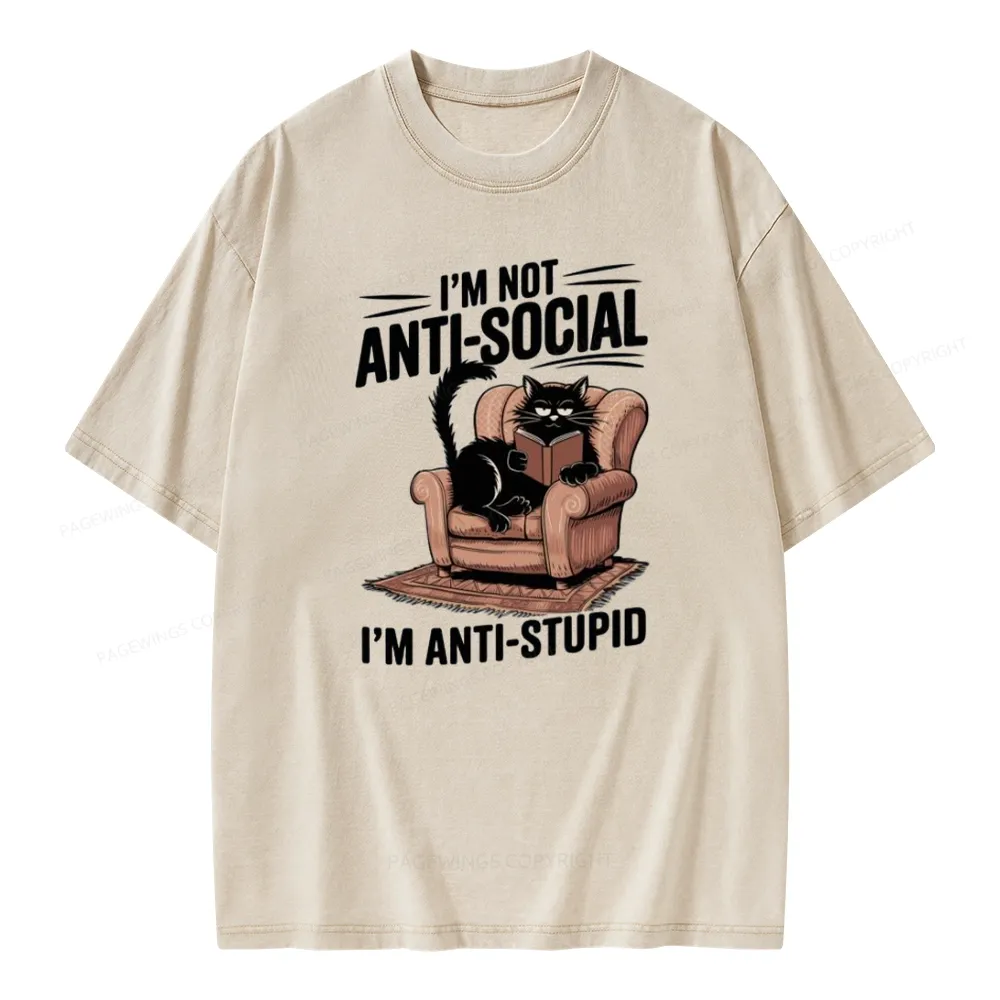 Pagewings Anti-Stupid Cat Unisex Washed T-shirt