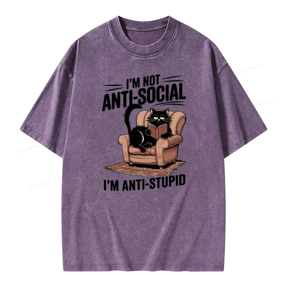 Pagewings Anti-Stupid Cat Unisex Washed T-shirt