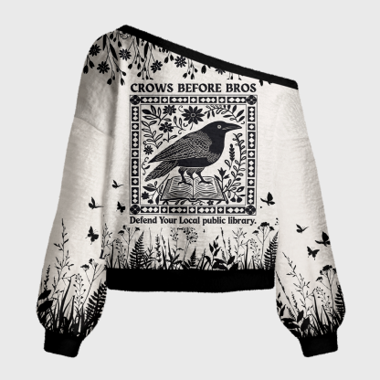 Pagewings Defend Your Local Public Library Off Shoulder Ugly Knit Sweater