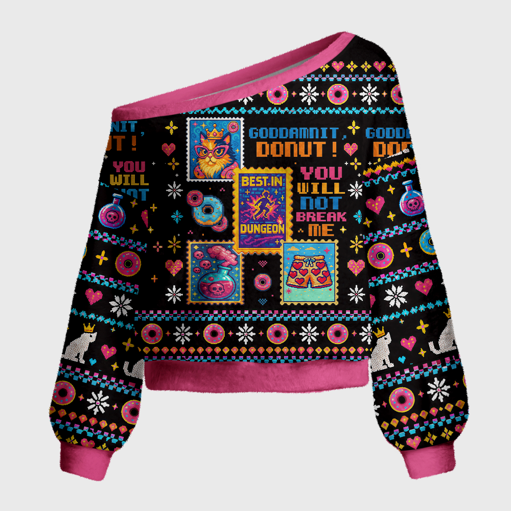 Pagewings Sci Fi Book Lover Off Shoulder Ugly Knit Sweater