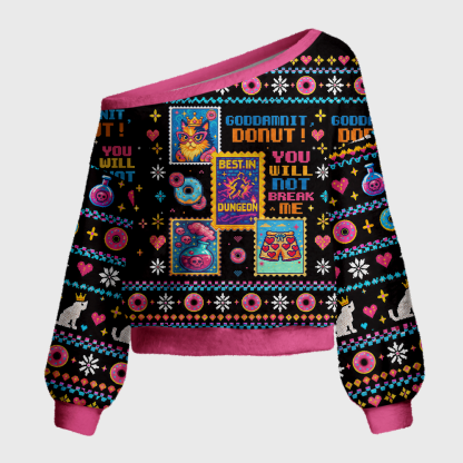 Pagewings Sci Fi Book Lover Off Shoulder Ugly Knit Sweater