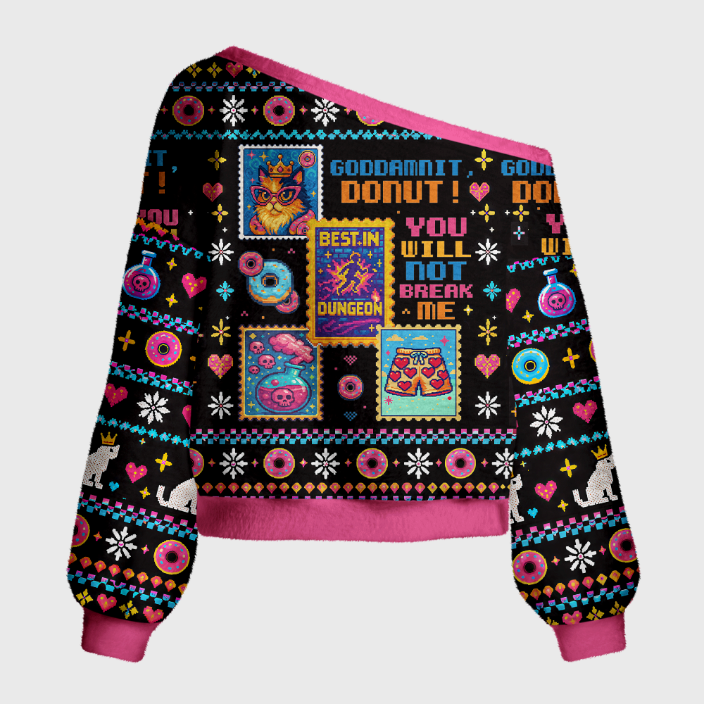 Pagewings Sci Fi Book Lover Off Shoulder Ugly Knit Sweater