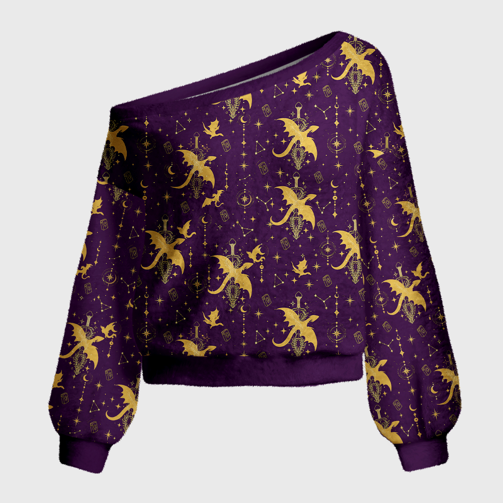 Pagewings Book Dragon Off Shoulder Ugly Knit Sweater