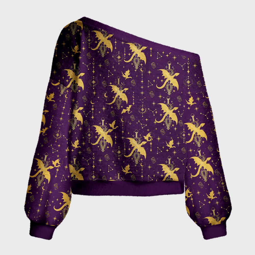 Pagewings Book Dragon Off Shoulder Ugly Knit Sweater