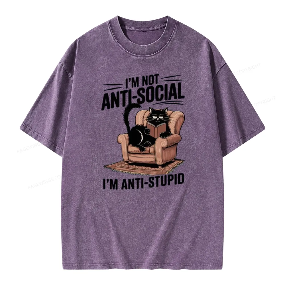 Pagewings Anti-Stupid Cat Unisex Washed T-shirt