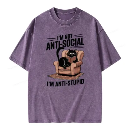 Pagewings Anti-Stupid Cat Unisex Washed T-shirt
