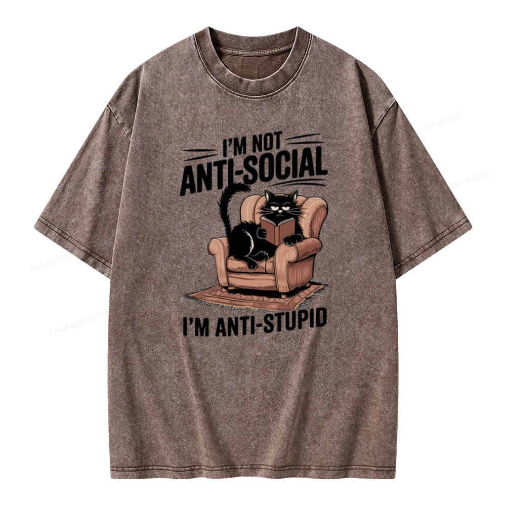 Pagewings Anti-Stupid Cat Unisex Washed T-shirt