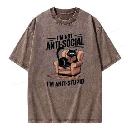 Pagewings Anti-Stupid Cat Unisex Washed T-shirt