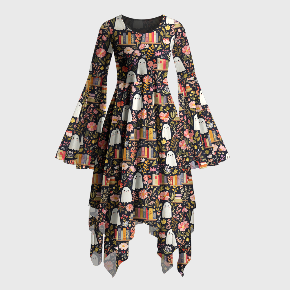 Pagewings Ghosts Love Reading Bell Sleeve Dress