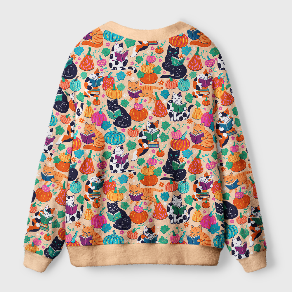 Pagewings Cat Book Lover Light Knit Unisex Cardigan Sweaters