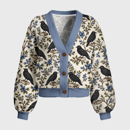 Pagewings Reading Crow Women's Cardigan Sweater