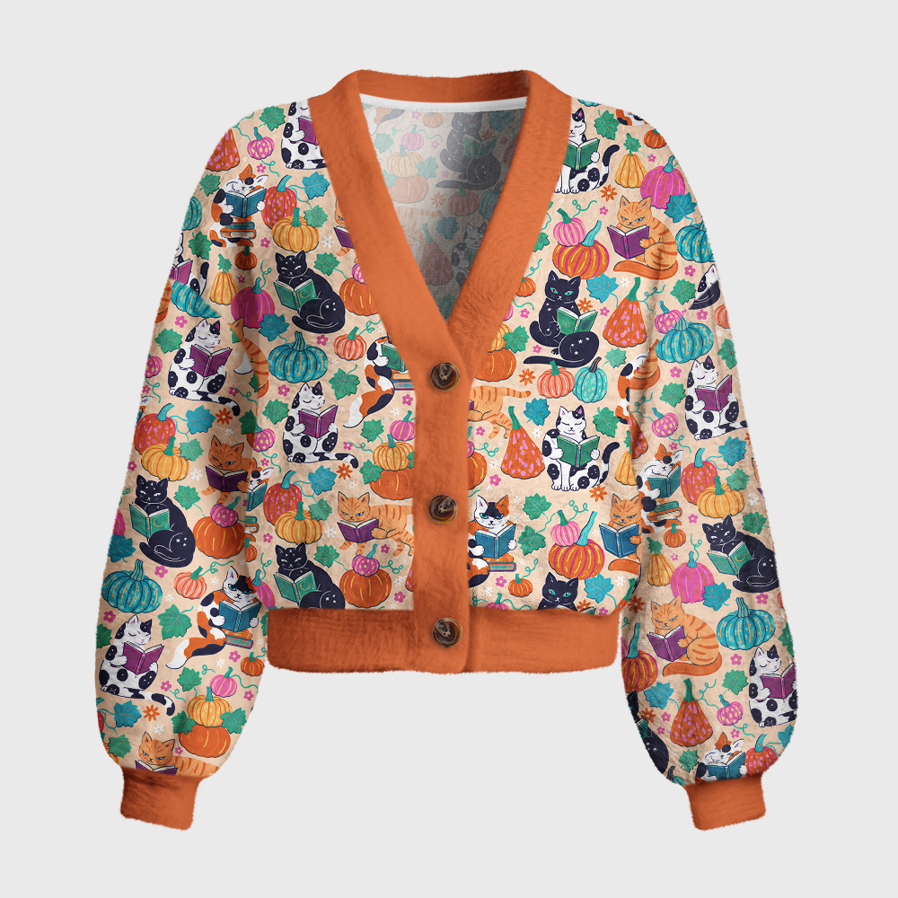Pagewings Cat Book Lover Women's Cardigan Sweater