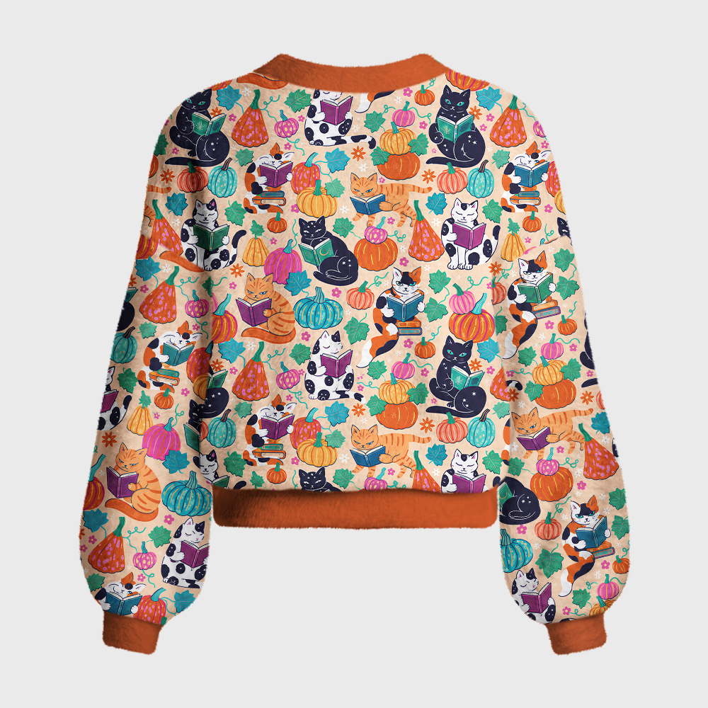 Pagewings Cat Book Lover Women's Cardigan Sweater