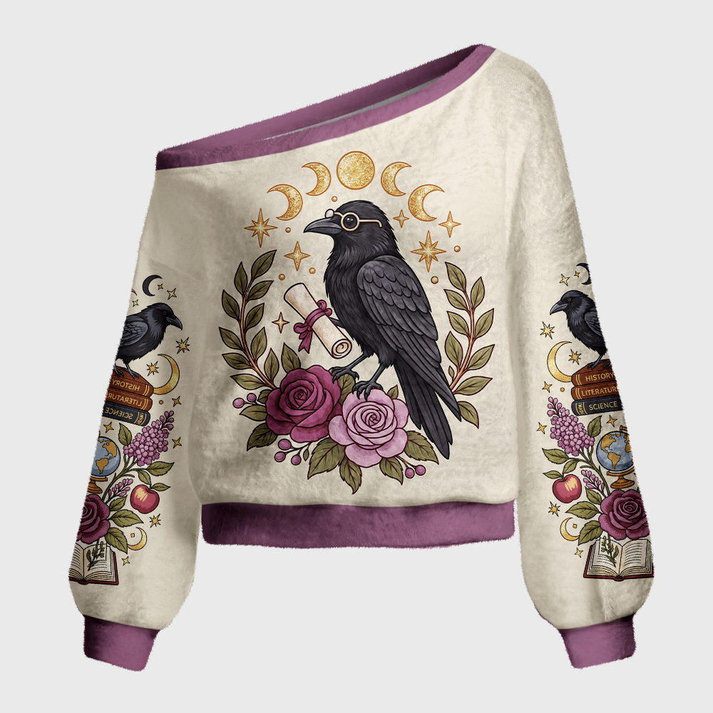 Pagewings Reading Crow Off Shoulder Ugly Knit Sweater
