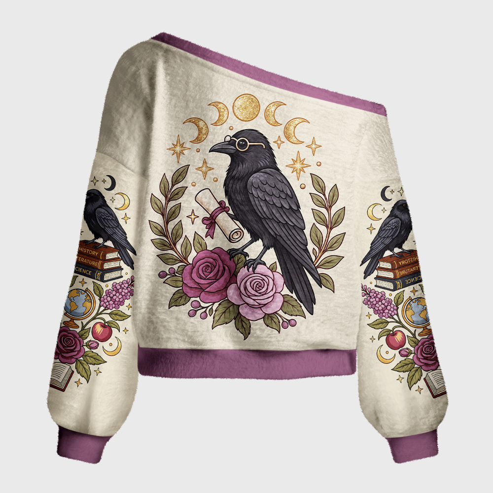 Pagewings Reading Crow Off Shoulder Ugly Knit Sweater