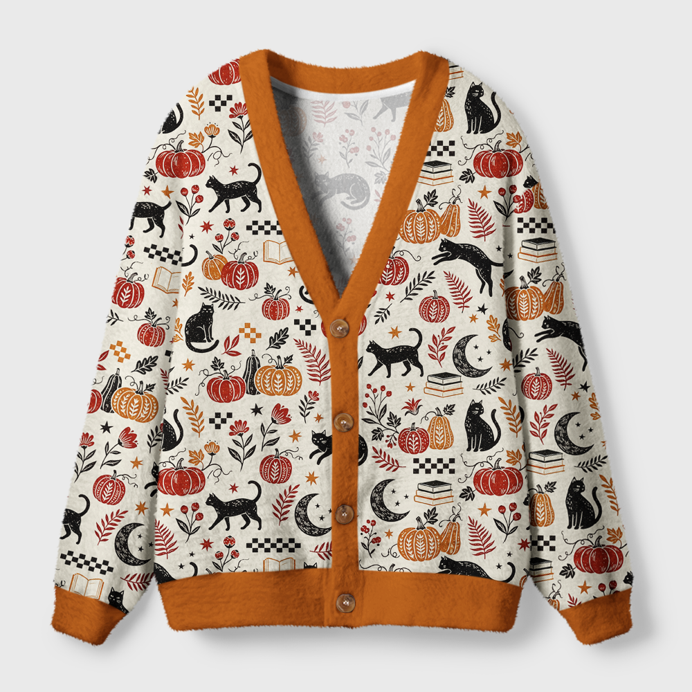 Pagewings Cat Book Lover Light Knit Unisex Cardigan Sweaters