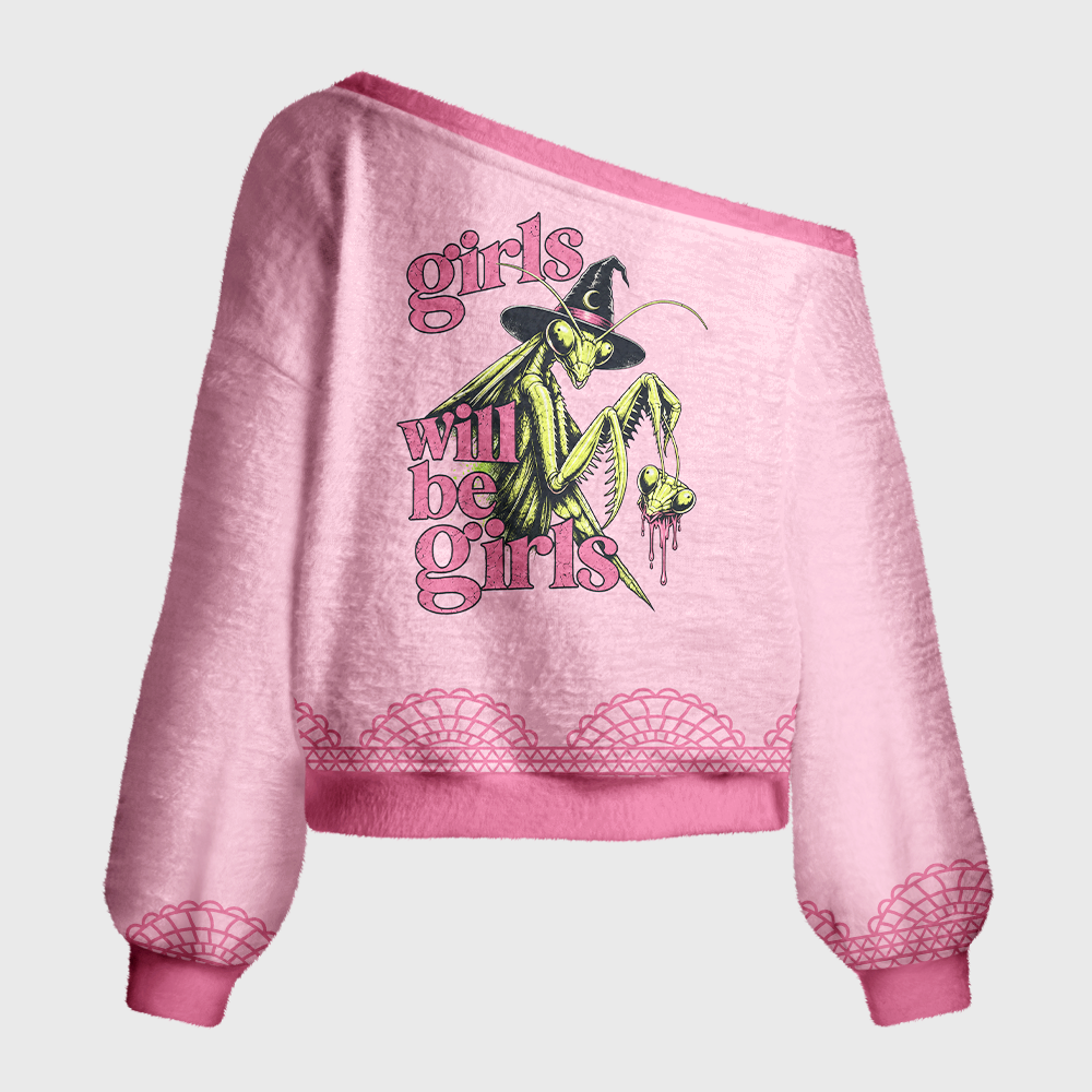 Pagewings Girls Will Be Girls Off Shoulder Ugly Knit Sweater