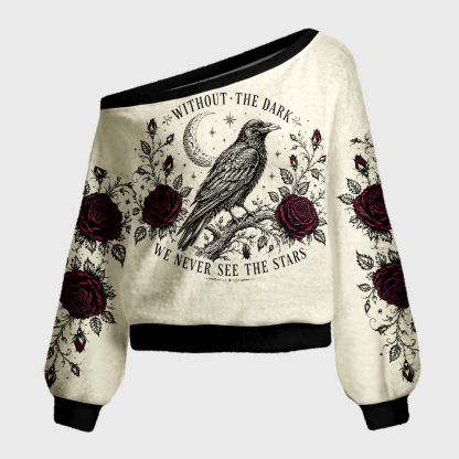 Pagewings Reading Crow Off Shoulder Ugly Knit Sweater