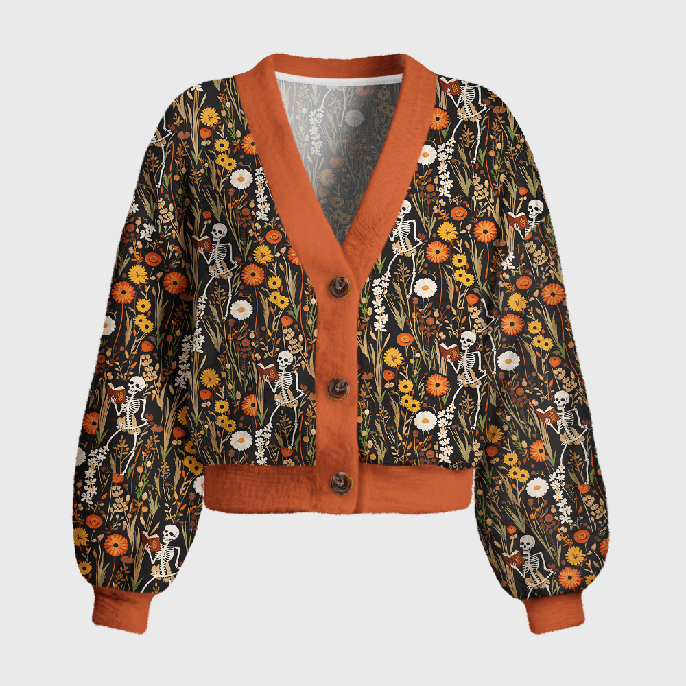 Pagewings Reading Skeleton Women's Cardigan Sweater