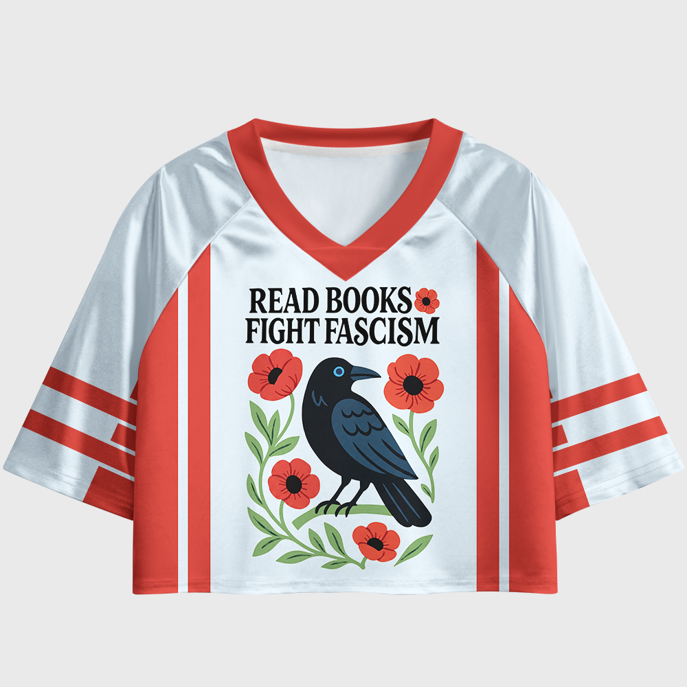 Pagewings Read Books Fight Fascism Women's Cropped Jersey