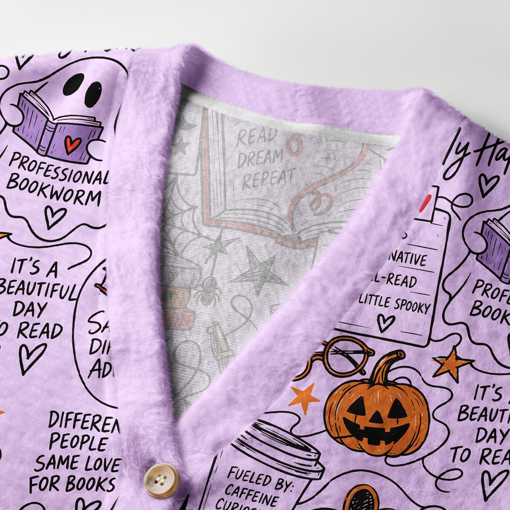 Pagewings Halloween Bookish Light Knit Unisex Cardigan Sweaters