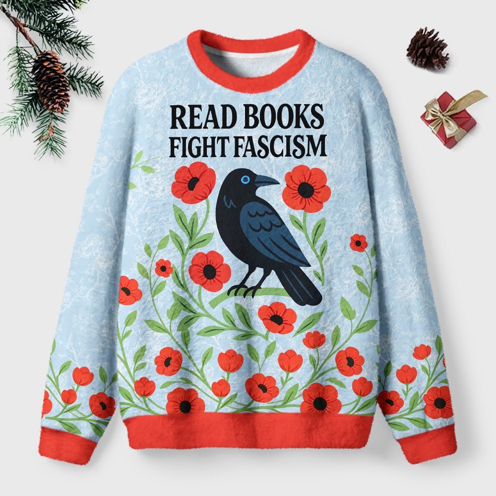 Pagewings Read Books Fight Fascism Unisex Ugly Light Knit Sweatshirt