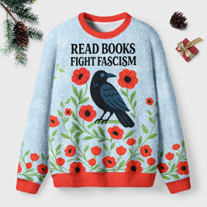 Pagewings Read Books Fight Fascism Unisex Ugly Light Knit Sweatshirt