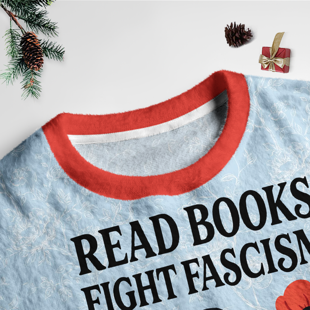 Pagewings Read Books Fight Fascism Unisex Ugly Light Knit Sweatshirt