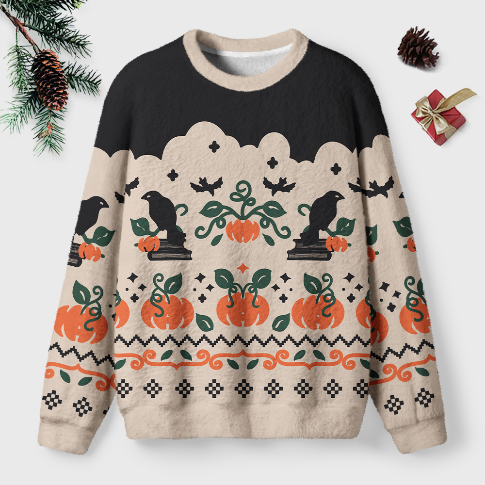 Pagewings Halloween Bookish Unisex Ugly Light Knit Sweatshirt