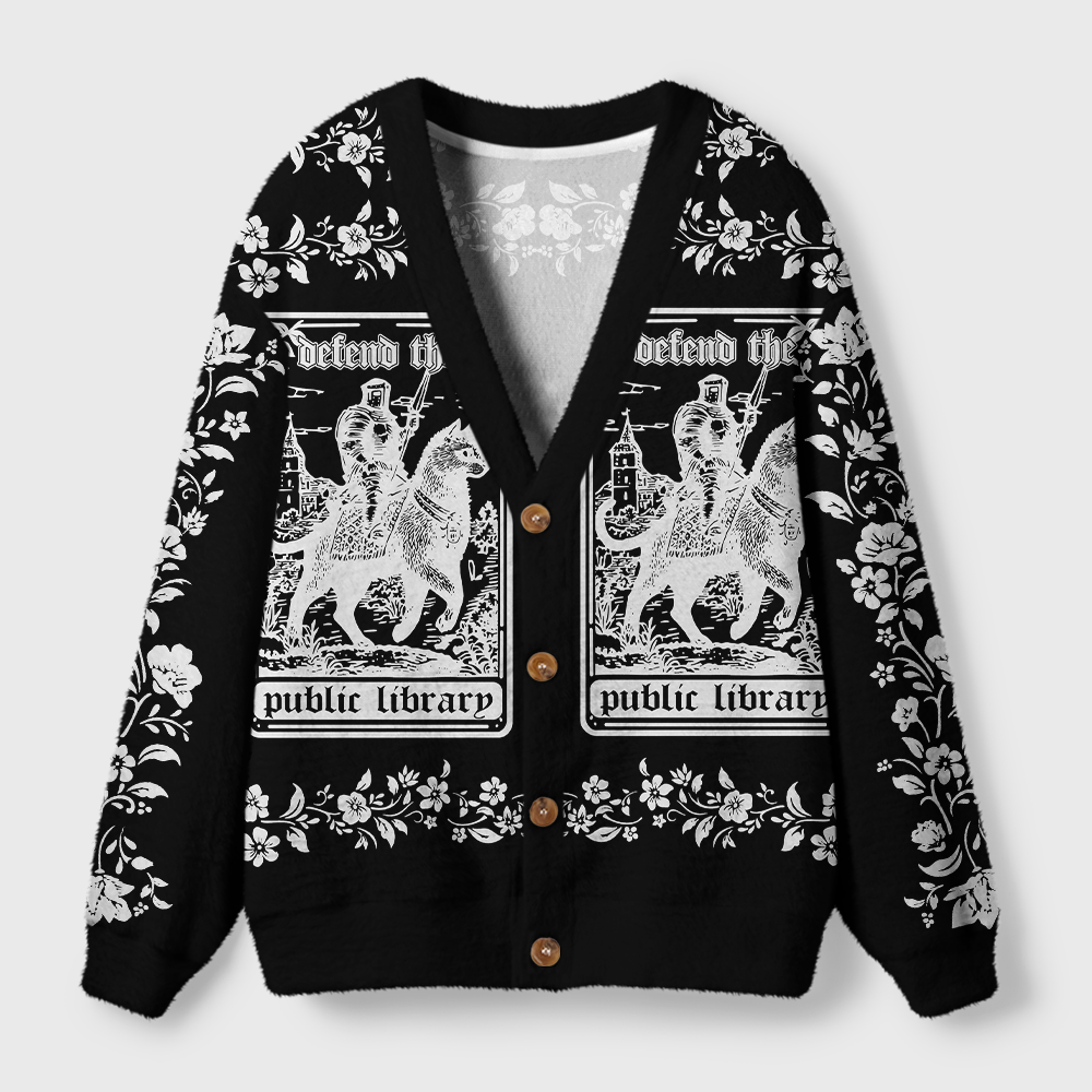 Pagewings Defend Your Local public library Light Knit Unisex Cardigan Sweaters
