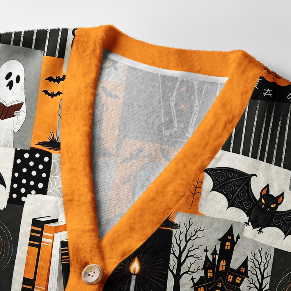 Pagewings Halloween Bookish Light Knit Unisex Cardigan Sweaters