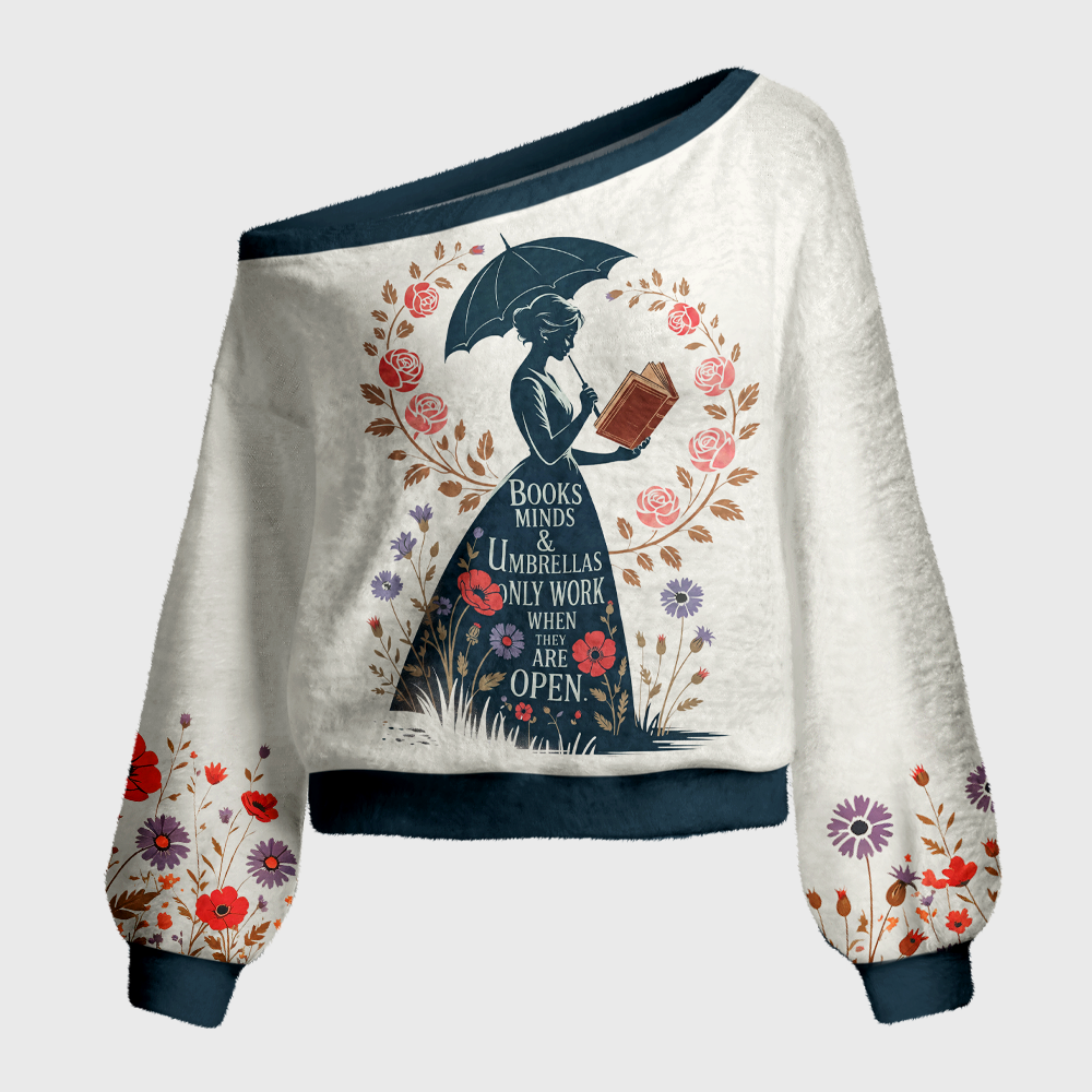 Pagewings Books Minds Off Shoulder Ugly Knit Sweater