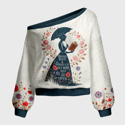 Pagewings Books Minds Off Shoulder Ugly Knit Sweater