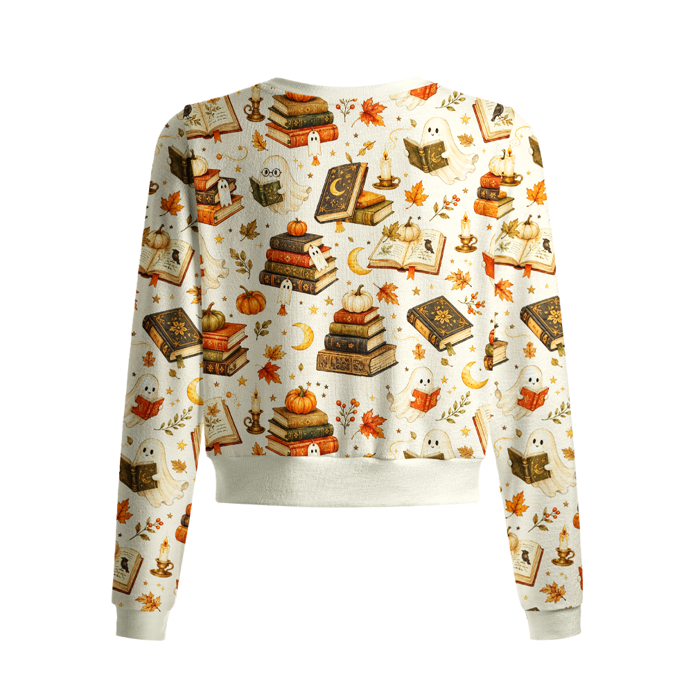 Pagewings Halloween Bookish Crew Neck Cardigan Sweaters