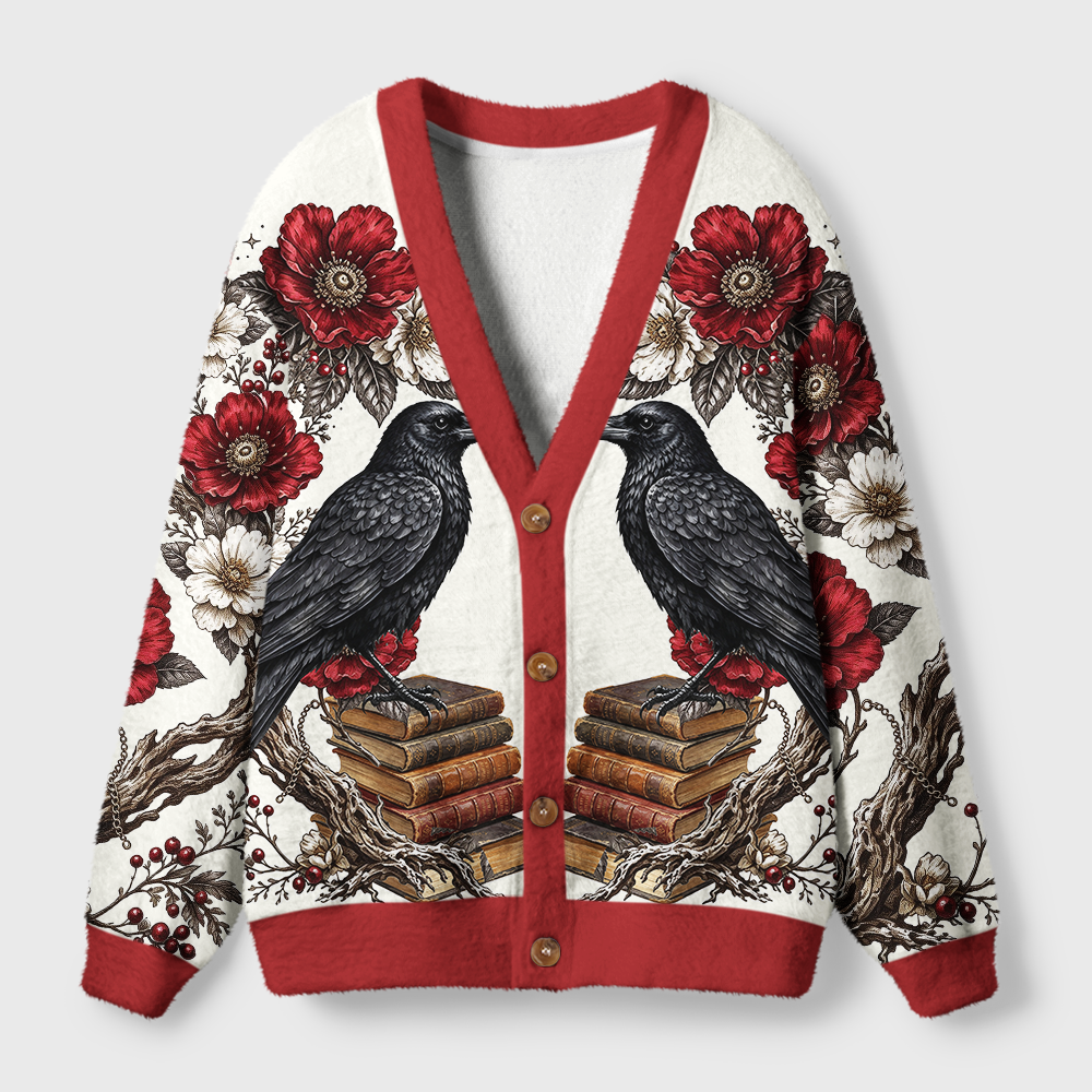 Pagewings Reading Crow Light Knit Unisex Cardigan Sweaters