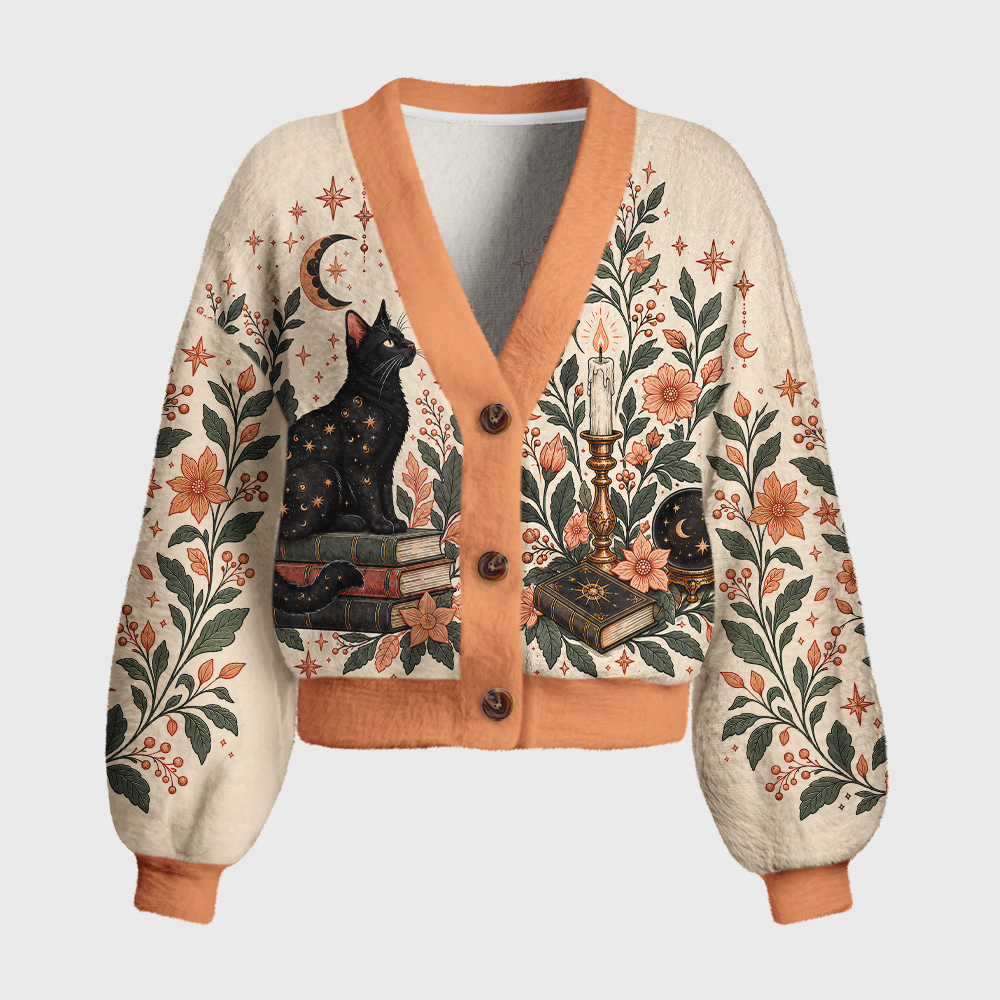 Pagewings Cat Book Lover Women's Cardigan Sweater