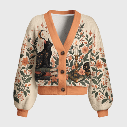 Pagewings Cat Book Lover Women's Cardigan Sweater