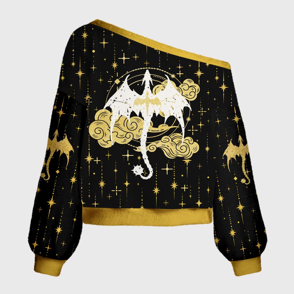 Pagewings Book Dragon Crow Off Shoulder Ugly Knit Sweater