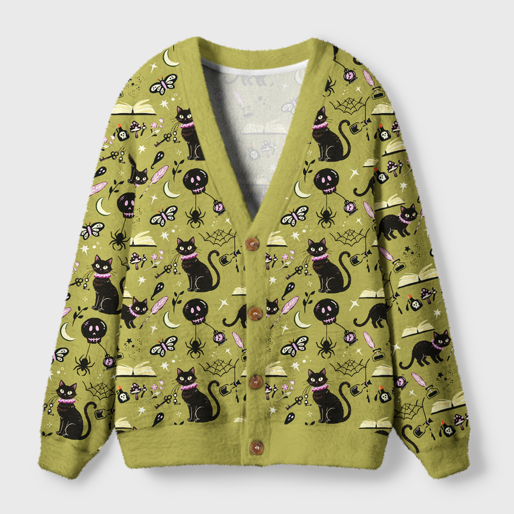 Pagewings Cat Book Lover Light Knit Unisex Cardigan Sweaters