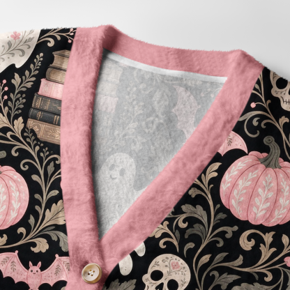 Pagewings Halloween Bookish Light Knit Unisex Cardigan Sweaters