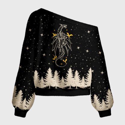Pagewings Fantasy Book Fan Off Shoulder Ugly Knit Sweater