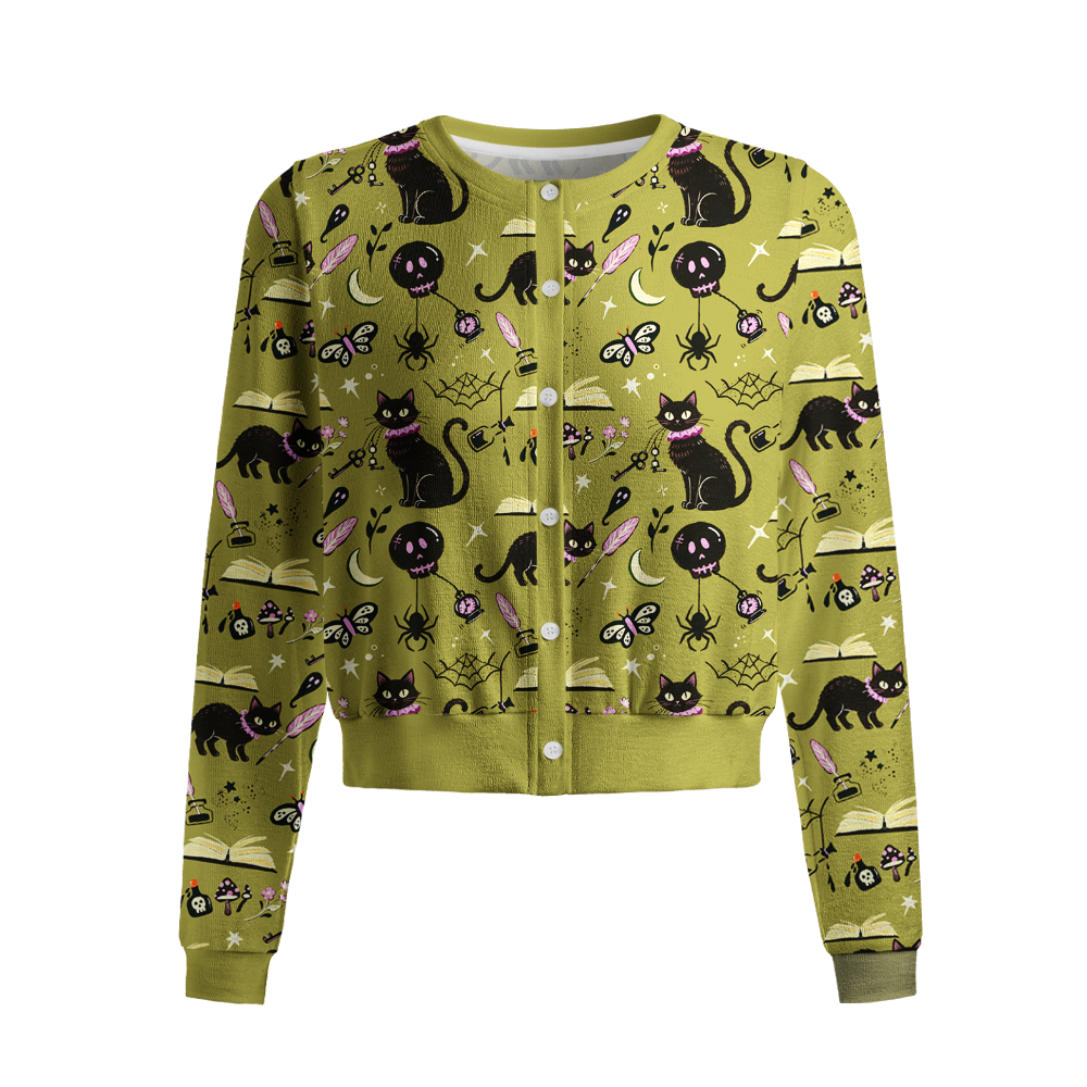 Pagewings Cat Book Lover Crew Neck Cardigan Sweaters