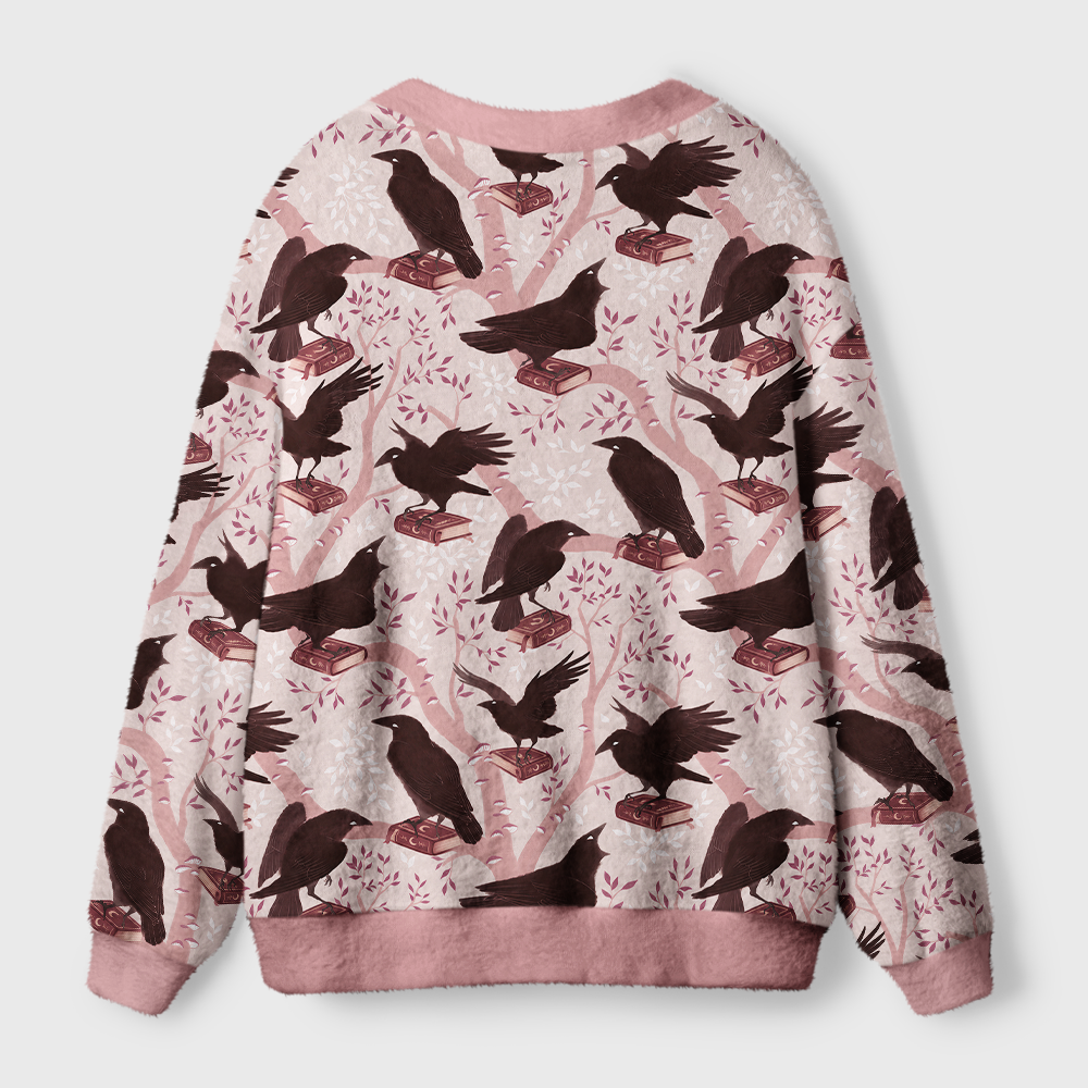Pagewings Reading Crow Light Knit Unisex Cardigan Sweaters