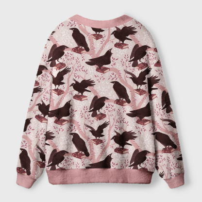 Pagewings Reading Crow Light Knit Unisex Cardigan Sweaters