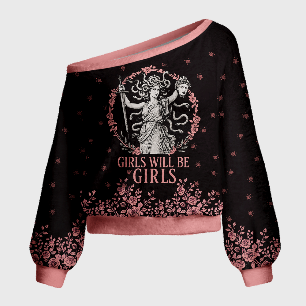 Pagewings Girls Will Be Girls Off Shoulder Ugly Knit Sweater