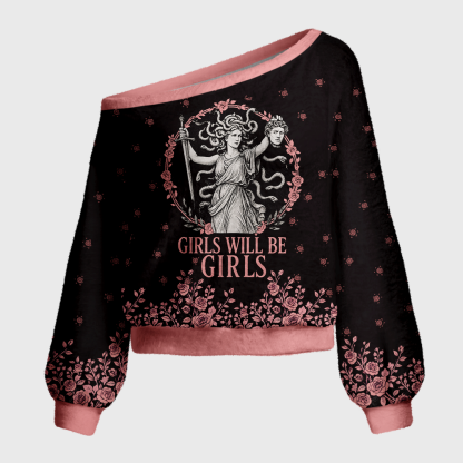 Pagewings Girls Will Be Girls Off Shoulder Ugly Knit Sweater