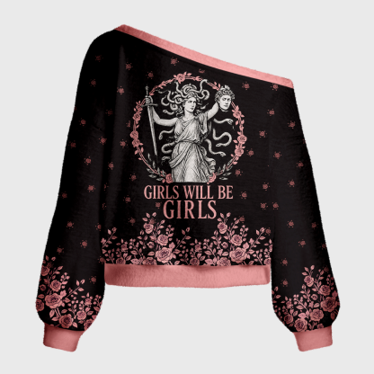 Pagewings Girls Will Be Girls Off Shoulder Ugly Knit Sweater