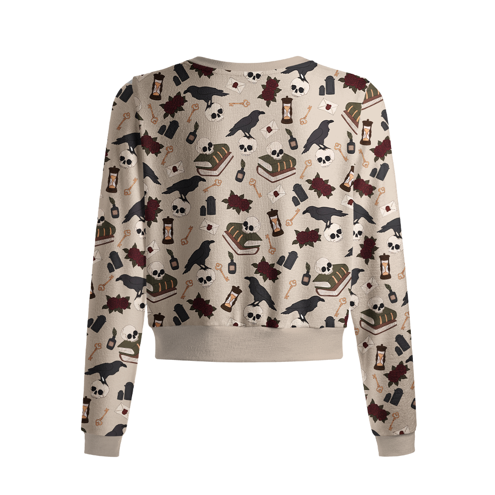 Pagewings Reading Crow Crew Neck Cardigan Sweaters