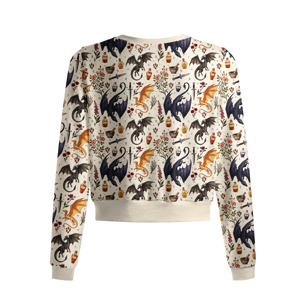 Pagewings Book Dragon Crew Neck Cardigan Sweaters