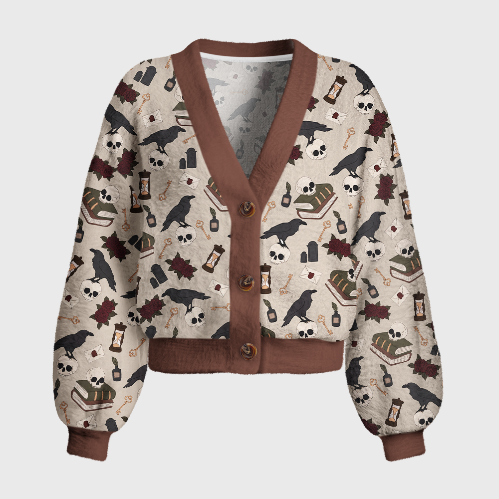 Pagewings Reading Crow Women's Cardigan Sweater